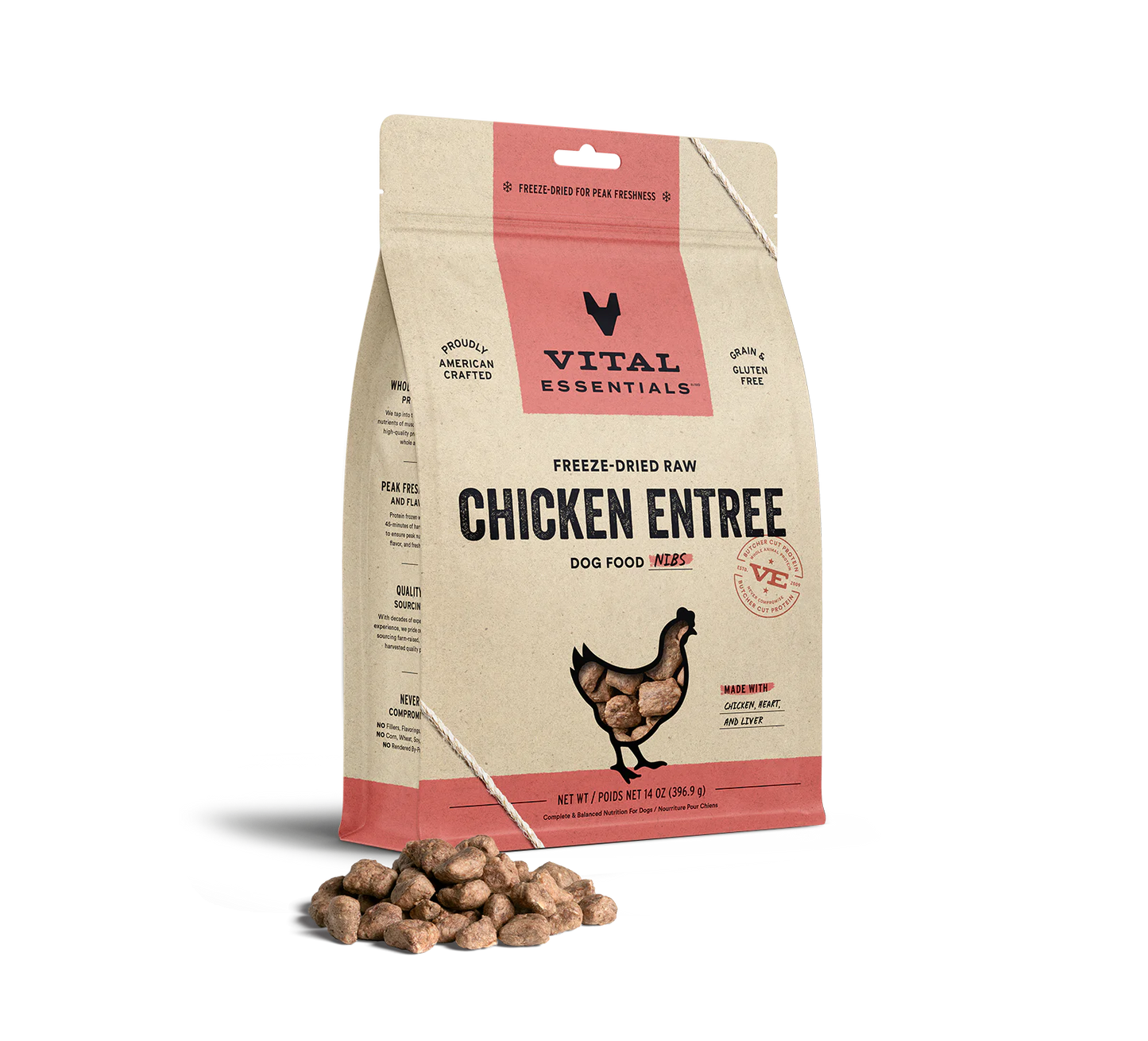 Vital Essentials Chicken Nibs Freeze-Dried Raw Dog Food, 14-oz Bag