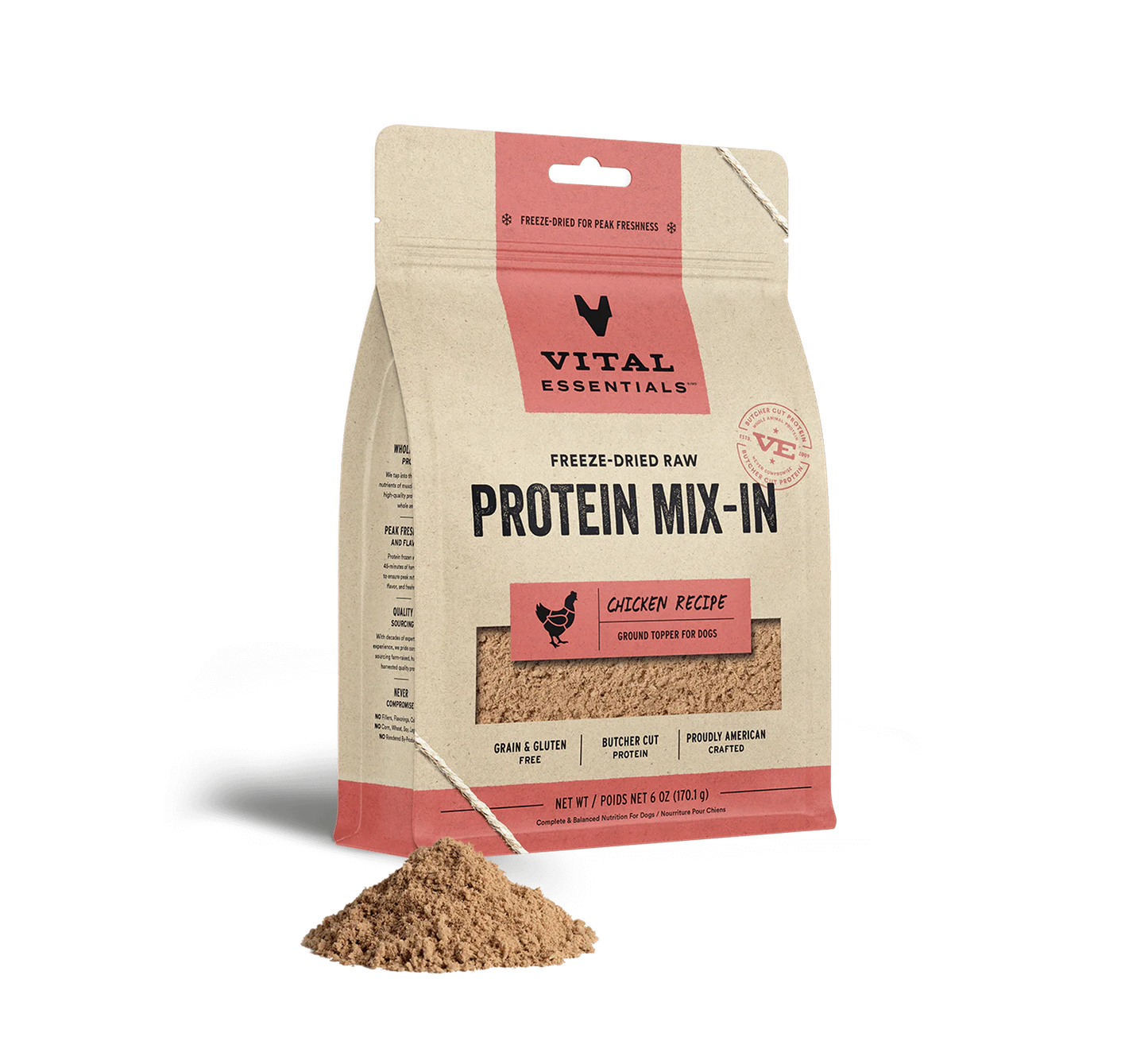 Vital Essentials Freeze-Dried Raw Protein Mix-In Chicken Ground Topper For Dogs, 6-oz Bag