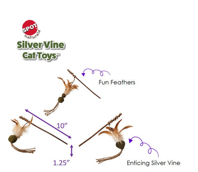 Spot Natural Silver Vine Teaser Wand, Cat Toy, Assorted