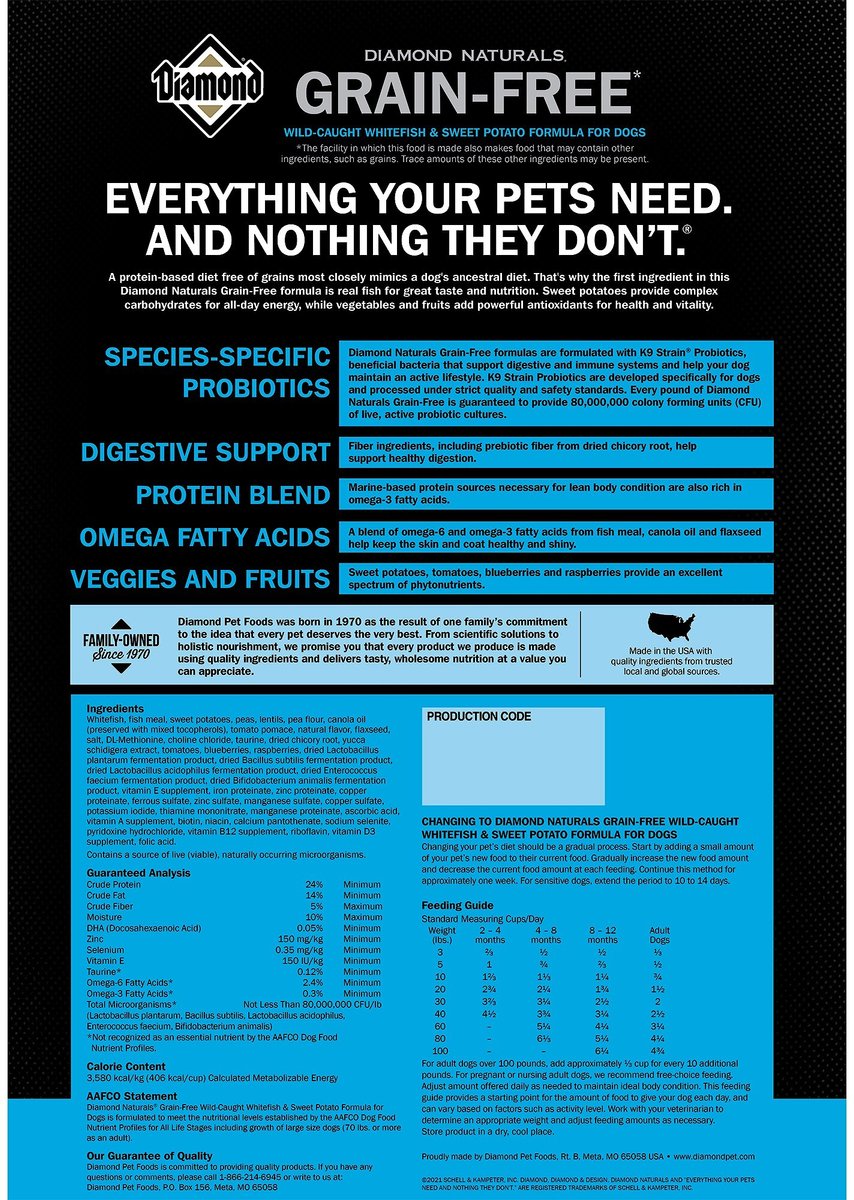 Diamond Naturals Grain Free Dog Food, Wild-Caught Whitefish And Sweet Potato, 28-lb Bag