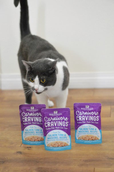 Stella & Chewy's Carnivore Cravings Savory Shreds - Salmon, Tuna, & Mackerel Recipe Dinner in Broth, 2.8-oz Pouch