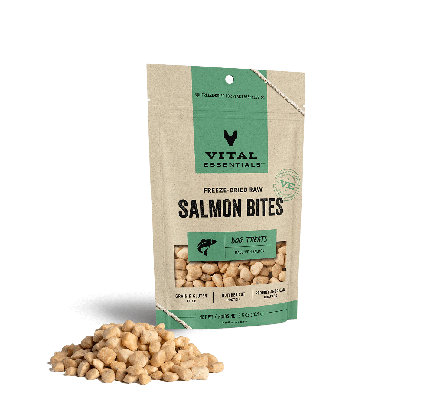 Vital Essentials Freeze-Dried Salmon Bites, Dog Treats, 2.5-oz Bag
