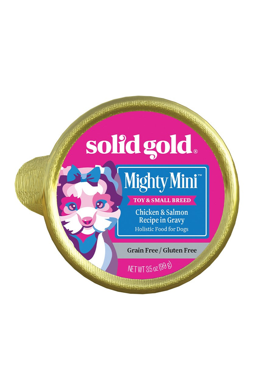 Solid Gold Mighty Mini Chicken, Salmon, and Vegetables in Gravy, Wet Dog Food, 3.5-oz Case of 12