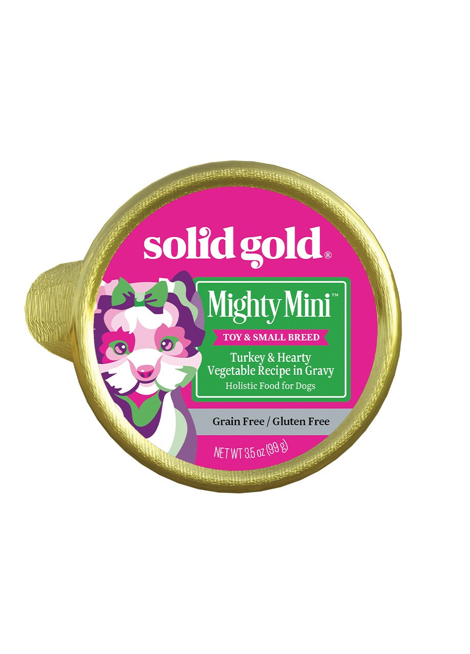 Solid Gold Mighty Mini Turkey and Hearty Vegetable Recipe in Gravy, Wet Dog Food, 3.5-oz Case of 12