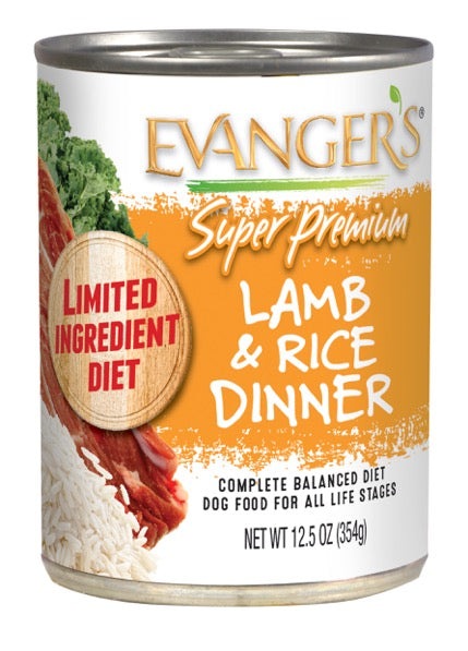 Evanger's Super Premium Lamb & Rice Dinner, Wet Dog Food, 12.5-oz Case of 12
