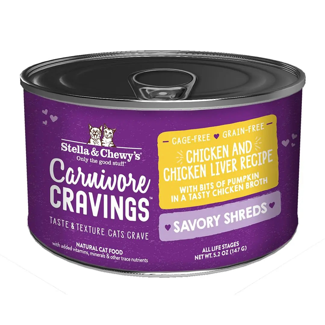 Stella & Chewy's Carnivore Cravings Savory Shreds - Chicken & Chicken Liver Recipe Dinner in Broth, Wet Cat Food
