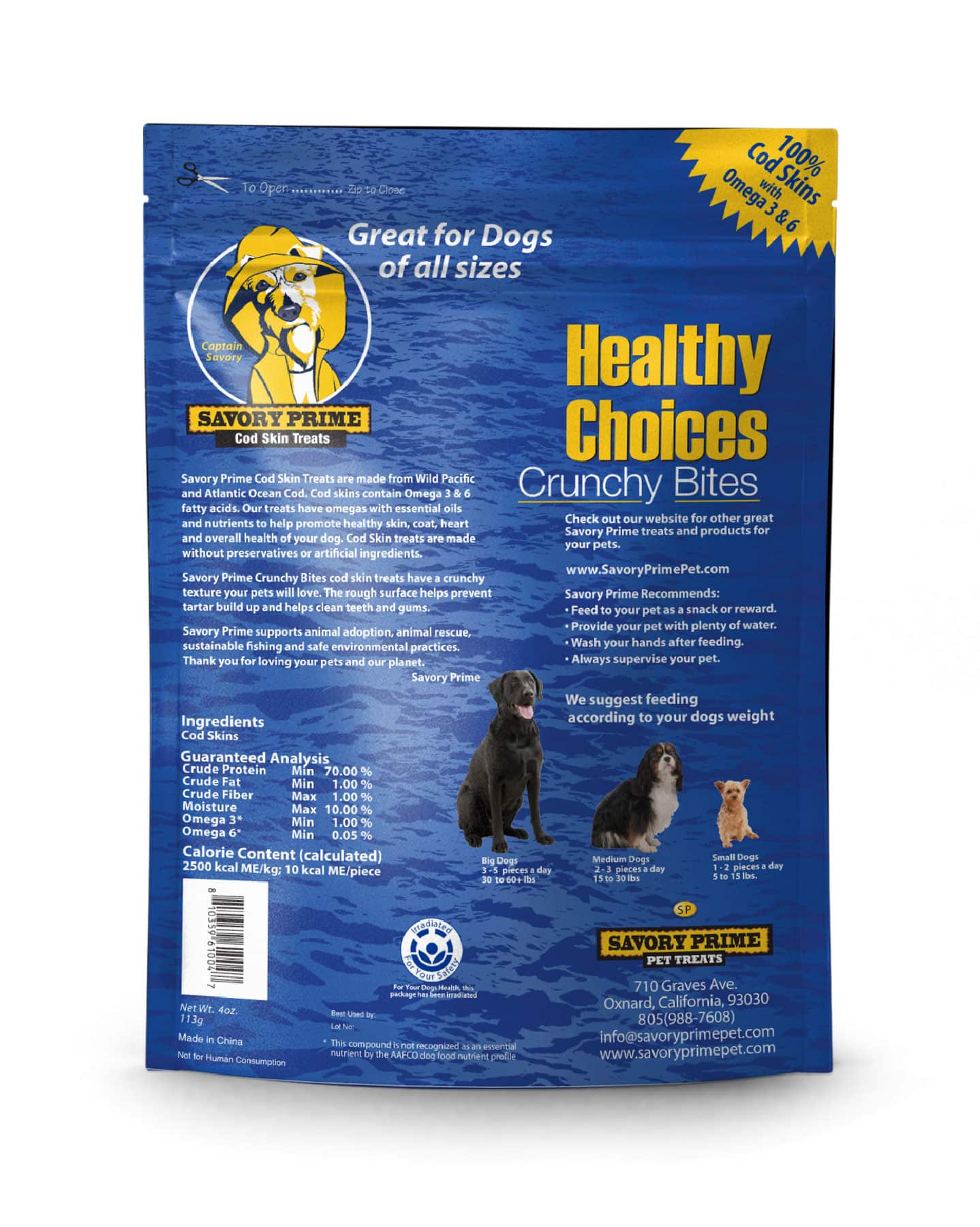 Savory Prime Cod Skin Fish Crunchy Bites, Dog Treat