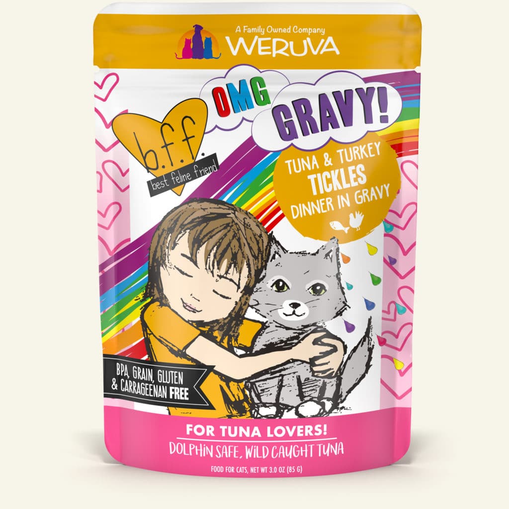 Weruva BFF OMG Gravy! Tuna & Turkey Tickles, Tuna & Turkey Dinner in Gravy, 2.8-oz Pouch, Wet Cat Food