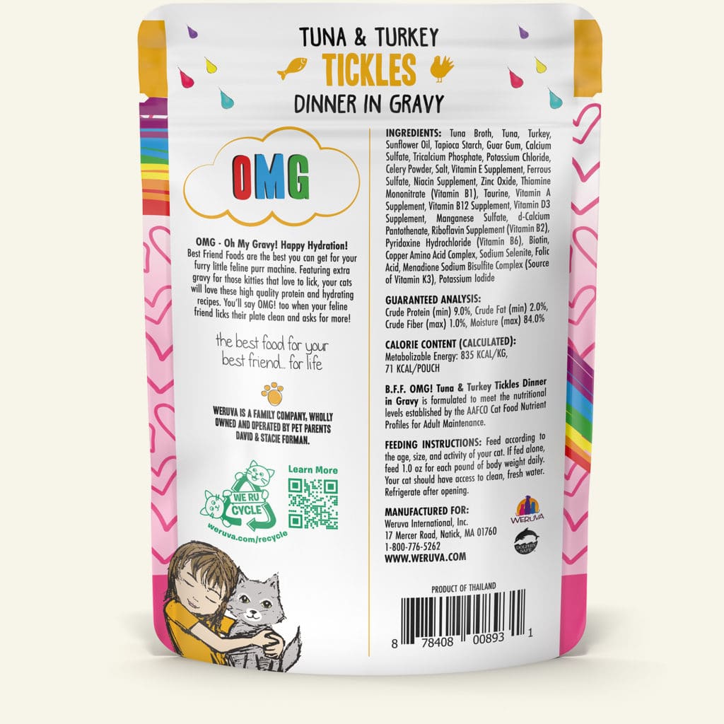 Weruva BFF OMG Gravy! Tuna & Turkey Tickles, Tuna & Turkey Dinner in Gravy, 2.8-oz Pouch, Wet Cat Food