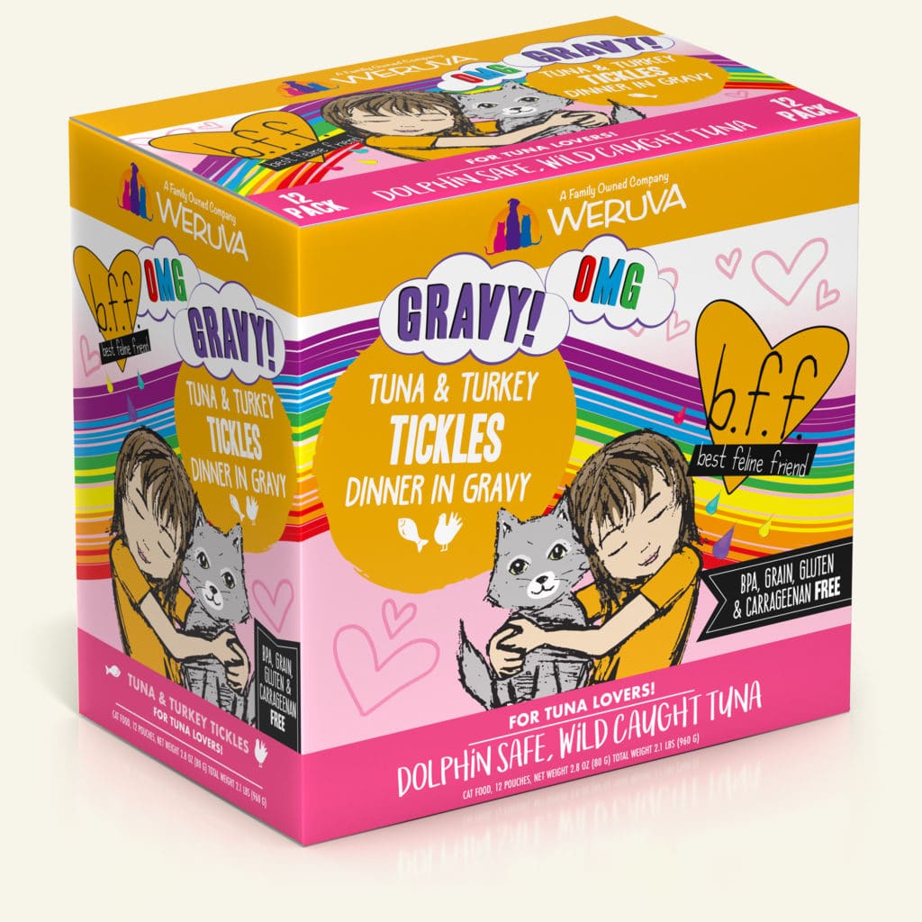 Weruva BFF OMG Gravy! Tuna & Turkey Tickles, Tuna & Turkey Dinner in Gravy, 2.8-oz Pouch, Wet Cat Food