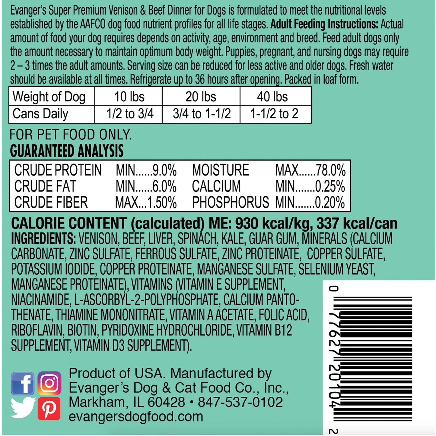 Evanger's Super Premium Beef & Venison Dinner, Wet Dog Food, 12.5-oz Case of 12