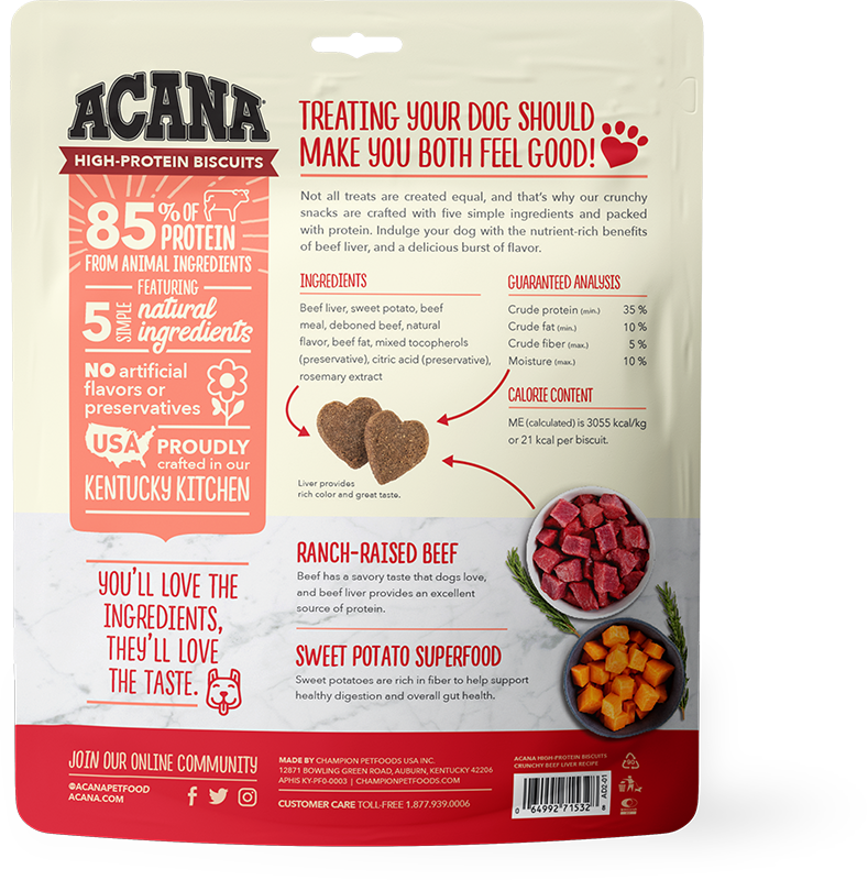Acana High-Protein Biscuits For Large Breed Dogs, Beef Liver Recipe, 9-oz Bag