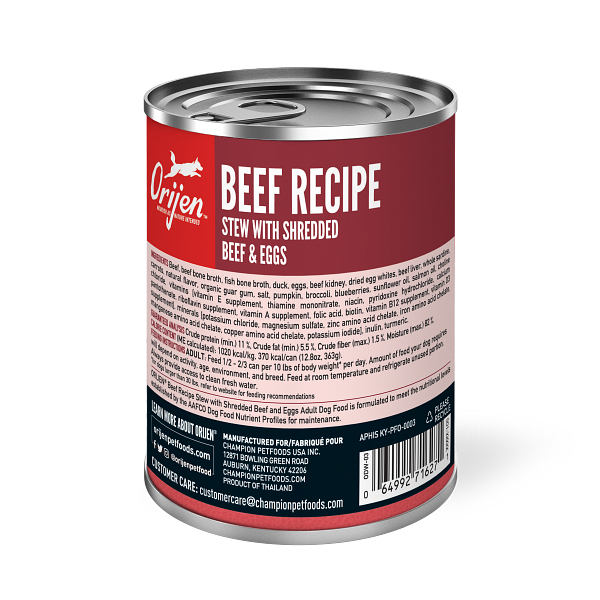 Orijen Beef Stew Recipe With Shredded Beef and Eggs, 12.8-oz Case of 12