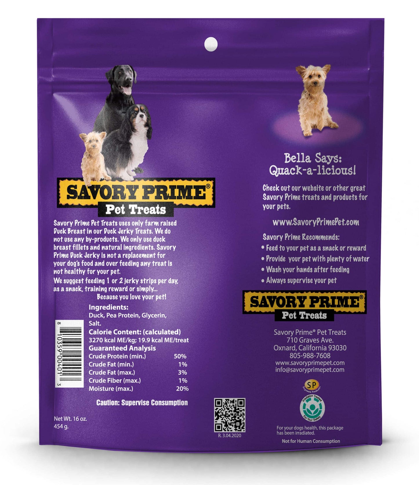 Savory Prime Natural Duck Jerky, Dog Treat, 8-oz Bag