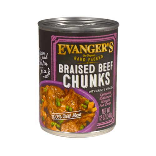 Evanger's Hand Packed Braised Beef Chunks Wet Food Topper, 12-oz, Case Of 12