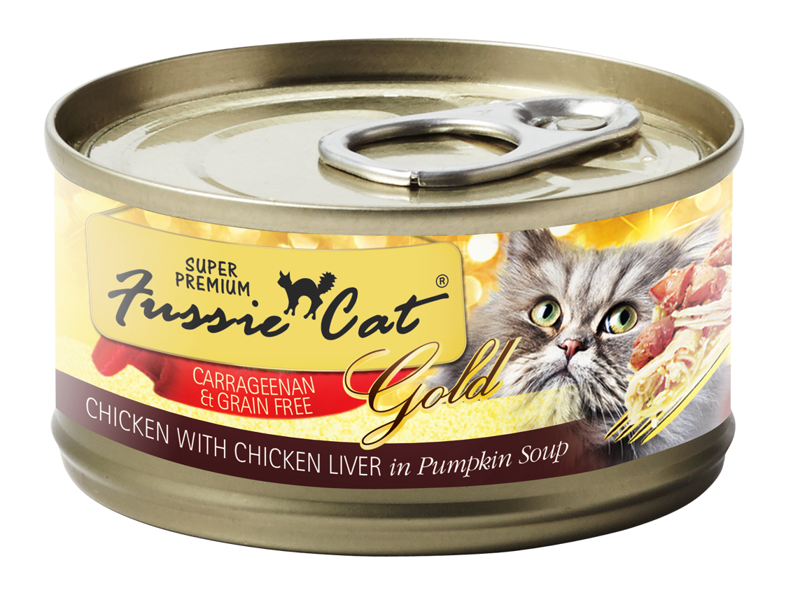 Fussie Cat Gold Chicken, Chicken Liver & Pumpkin Wet Cat Food, 2.82-oz, Case of 24