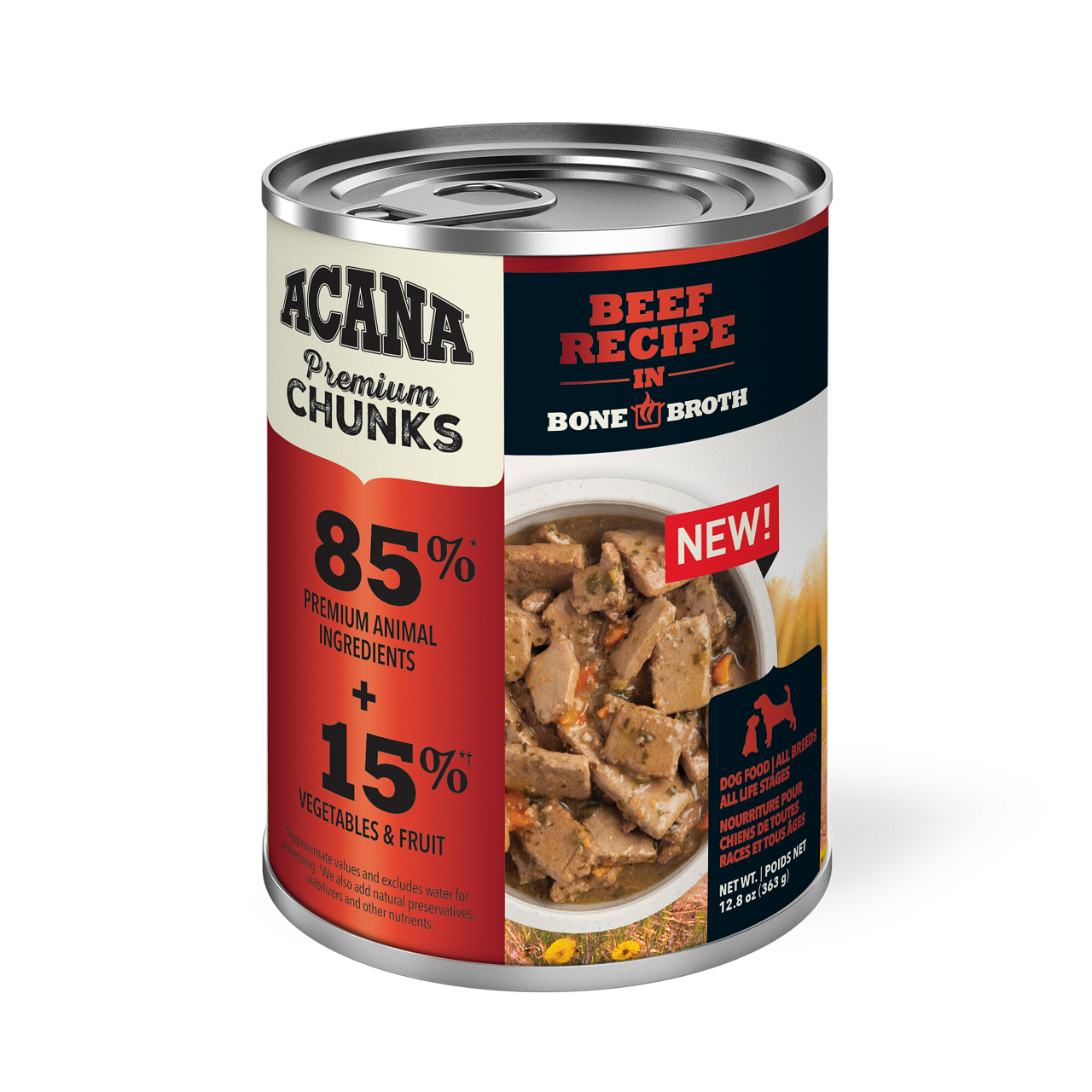 Acana Premium Chunks, Beef Recipe in Bone Broth Wet Dog Food, 12.8-oz, Case of 12