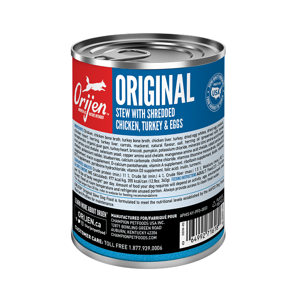 Orijen Original Stew Recipe With Shredded Chicken, Turkey, and Eggs, Wet Dog Food, 12.8-oz Case of 12