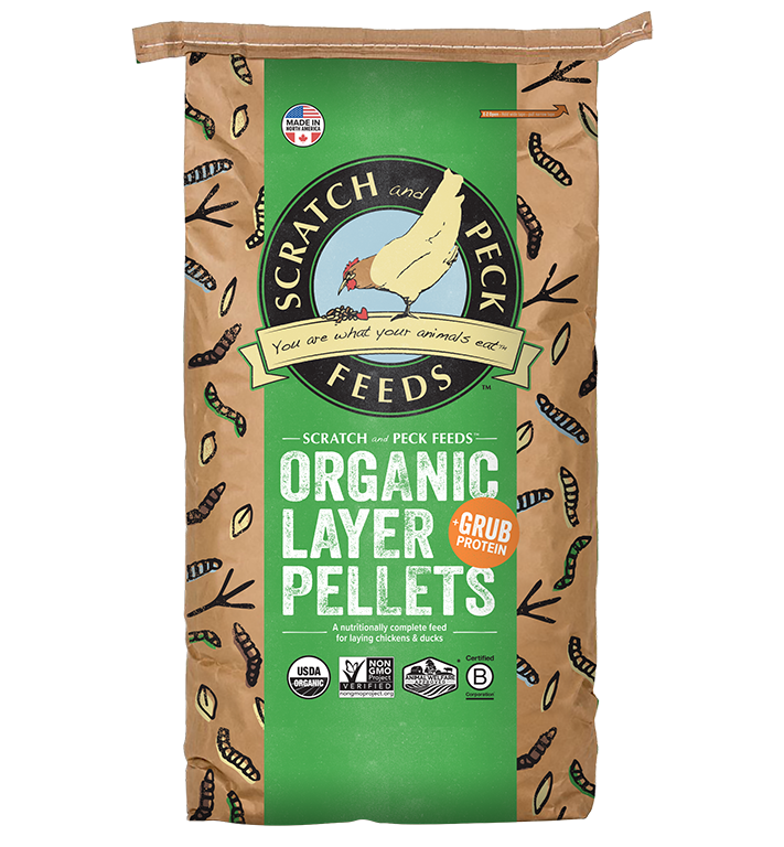 Scratch & Peck Organic Layer Pellets With Grub Protein 16%, Poultry Feed, 35-lb Bag