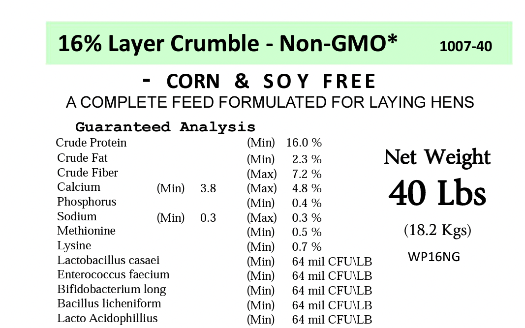 Bar-Ale Non-GMO, Corn-Free, Soy-Free 16% Layer Feed Crumble, Chicken Feed, 40-lb Bag