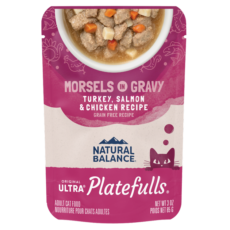 Natural Balance® Natural Balance® Platefulls® Indoor Turkey, Salmon, & Chicken Formula in Gravy, Wet Cat Food, 3-oz Case of 24