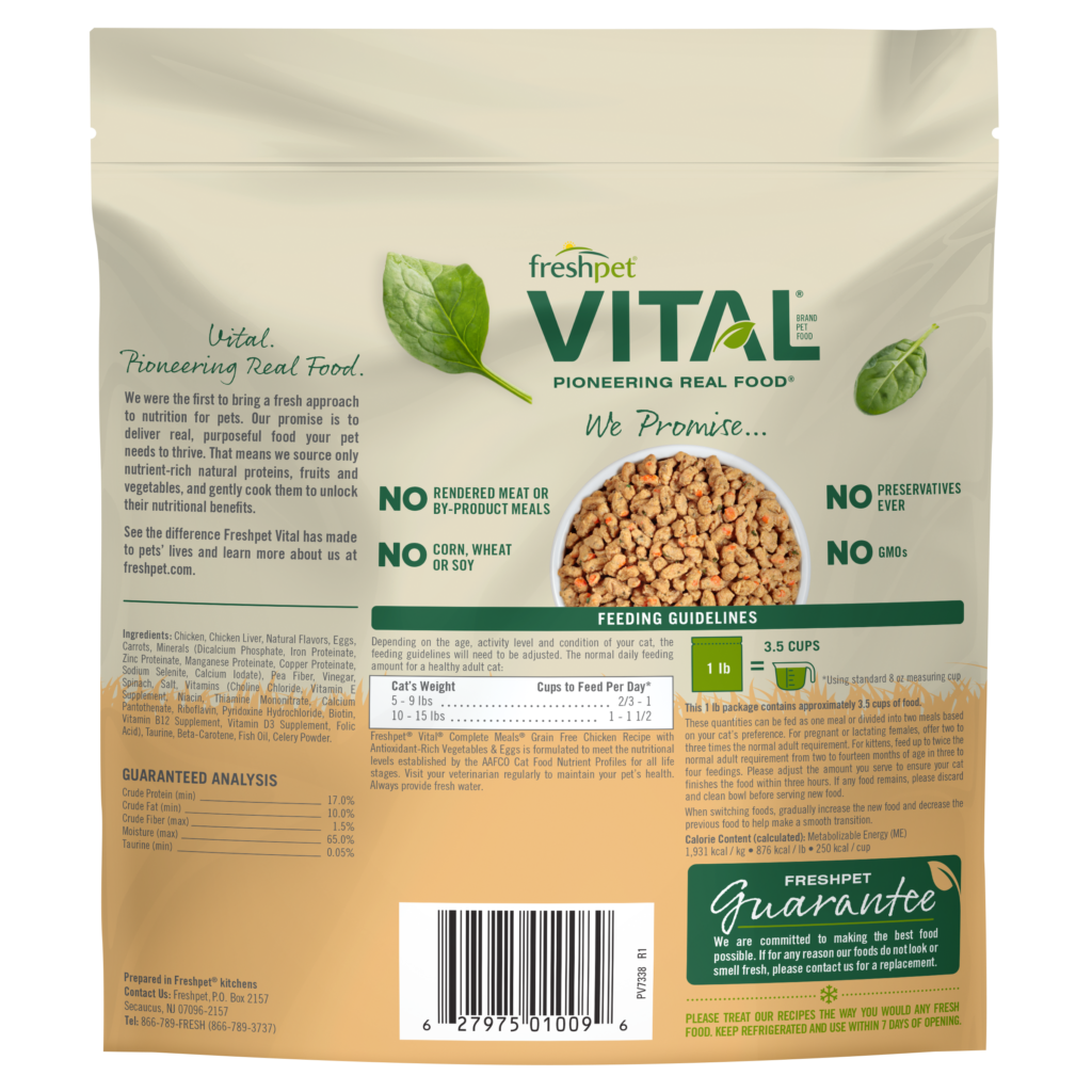 Freshpet Vital Grain Free Chicken Recipe, Gently Cooked Cat Food, 1-lb Bag