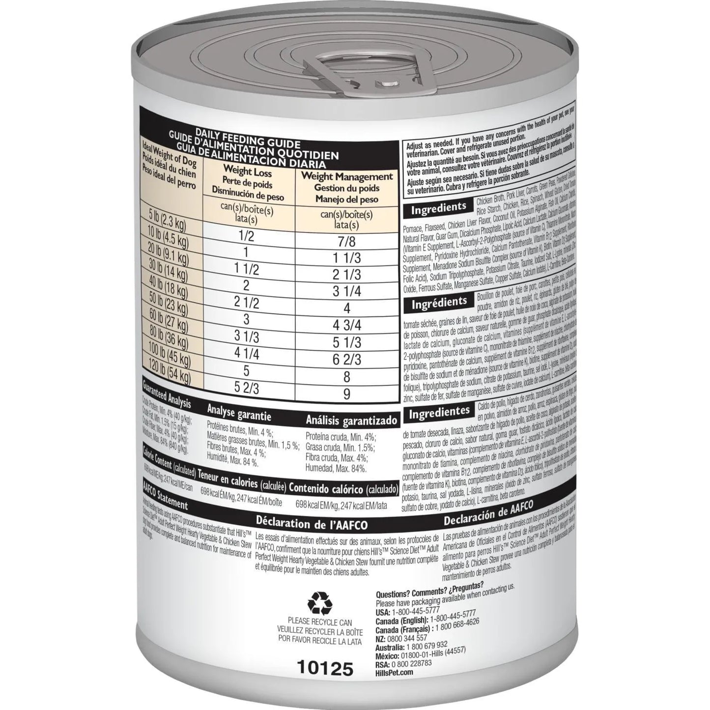 Hill's™ Science Diet™ Adult Perfect Weight Hearty Vegetable & Chicken Stew, Wet Dog Food, 12.5-oz Case of 12