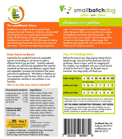 Smallbatch Frozen Raw Dog Food, Chickenbatch