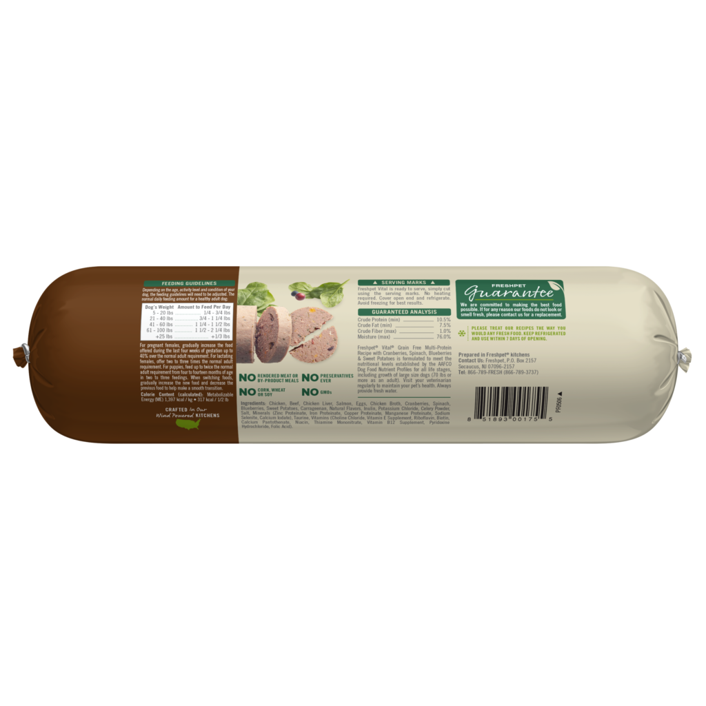 Freshpet Vital Grain Free Multi-Protein Recipe, Gently Cooked Dog Food, 2-lb Roll
