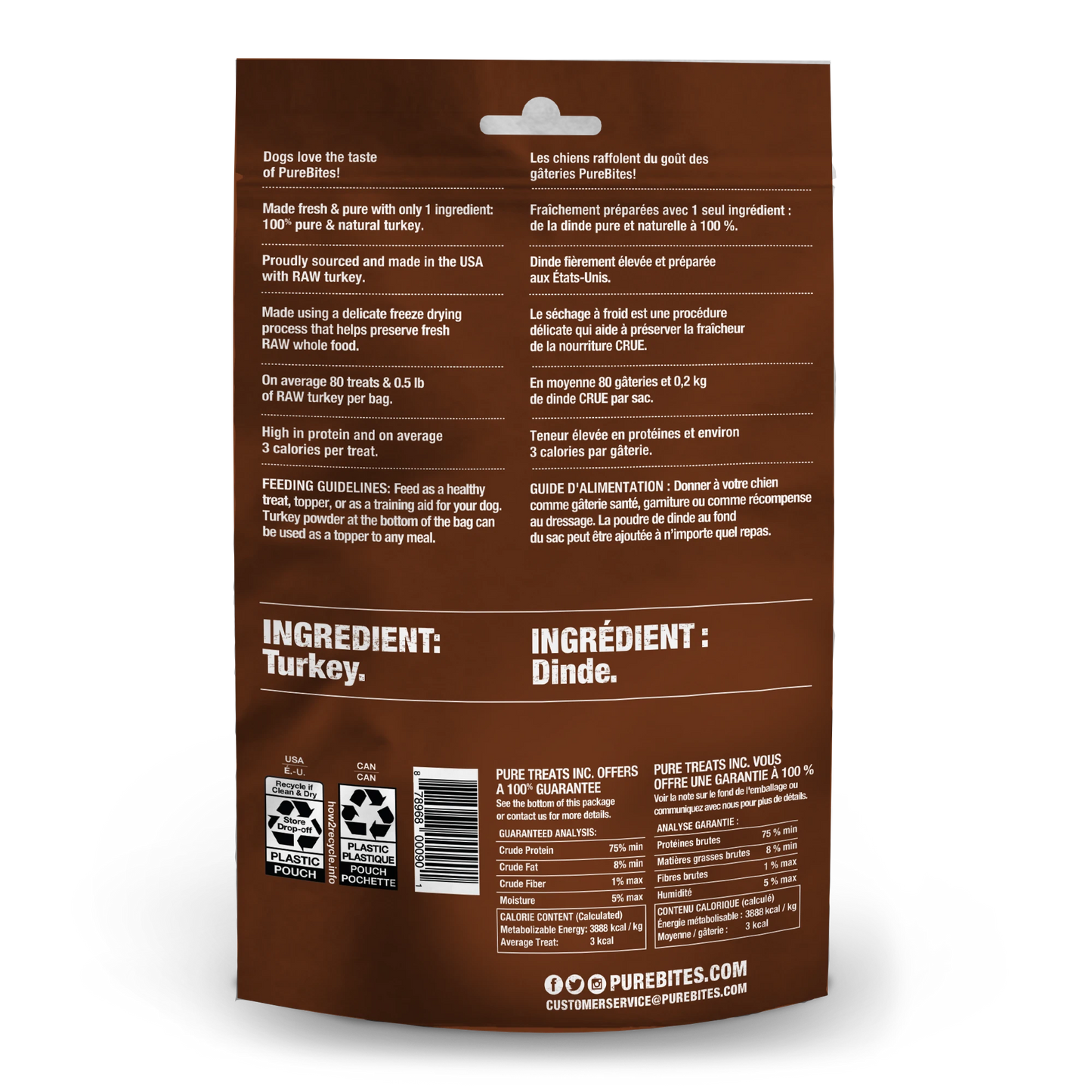 PureBites Freeze-Dried Dog Treats, Turkey Recipe, 2.47-oz Bag