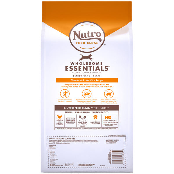 NUTRO WHOLESOME ESSENTIALS Natural Dry Cat Food, Senior Cat Chicken & Brown Rice Recipe, 5-lb Bag