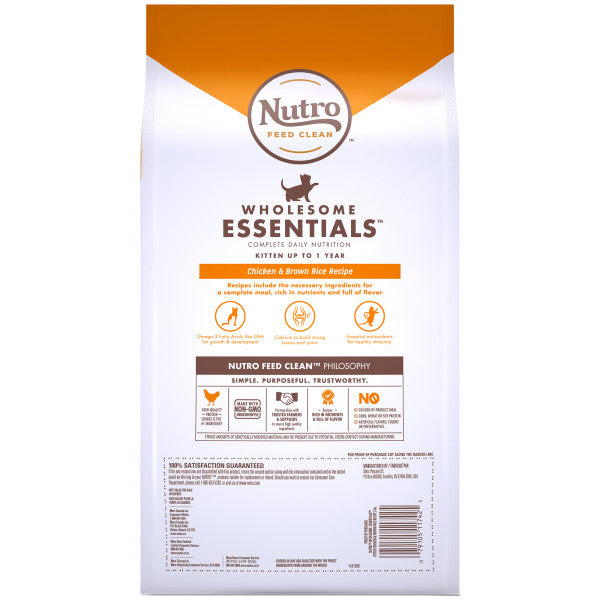 NUTRO WHOLESOME ESSENTIALS Natural Dry Cat Food, Kitten Chicken & Brown Rice Recipe, 3-lb Bag