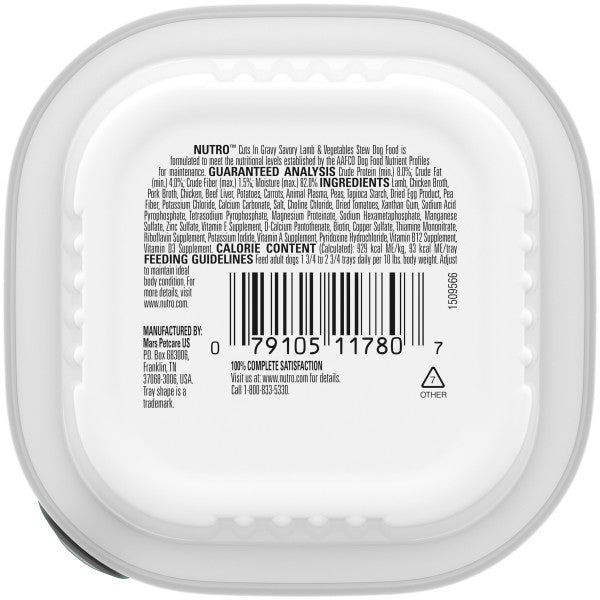 Nutro Adult Natural Grain Free Wet Dog Food Cuts in Gravy Savory Lamb & Vegetables Stew, 3.5-oz Case of 24