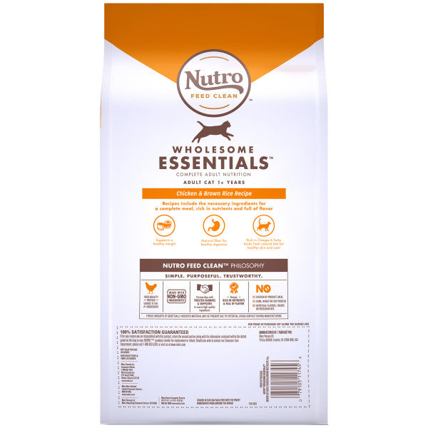 NUTRO WHOLESOME ESSENTIALS Adult Indoor Natural Dry Cat Food Farm-Raised Chicken & Brown Rice Recipe