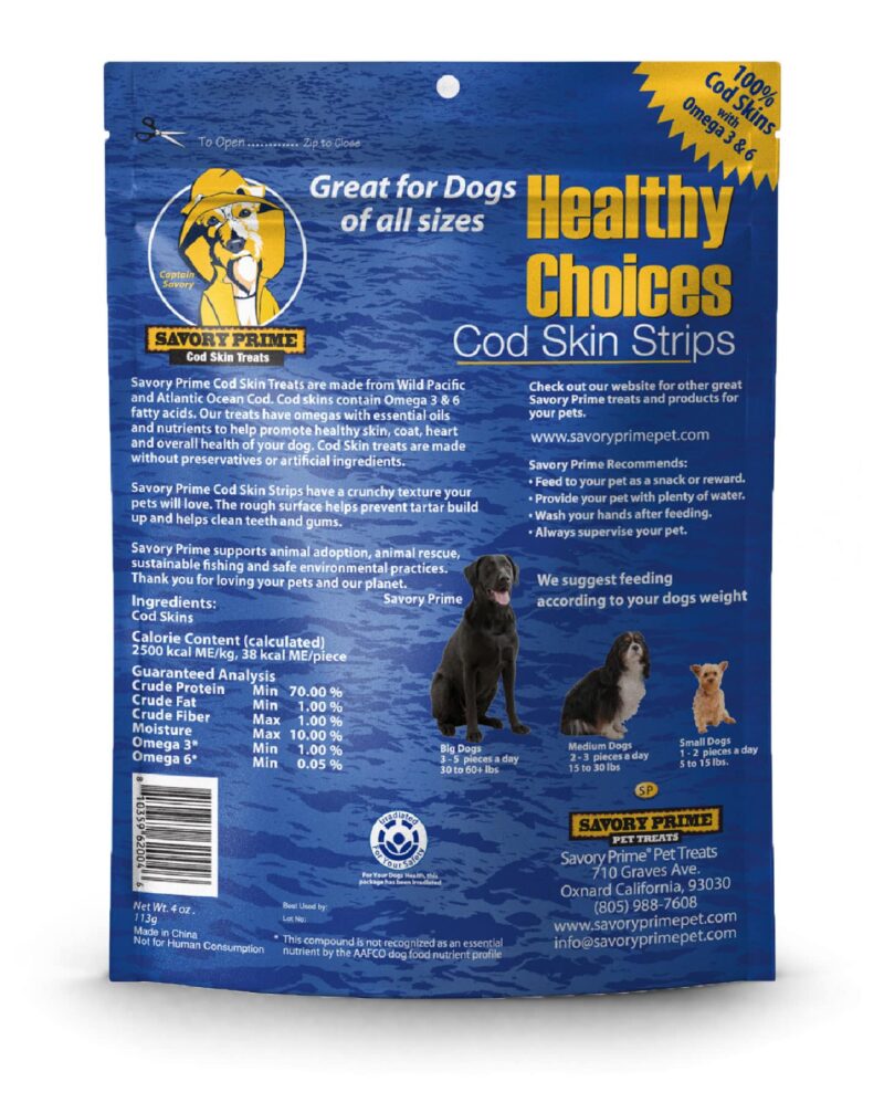 Savory Prime Cod Skin Fish Strips, Dog Treat, 16-oz Bag
