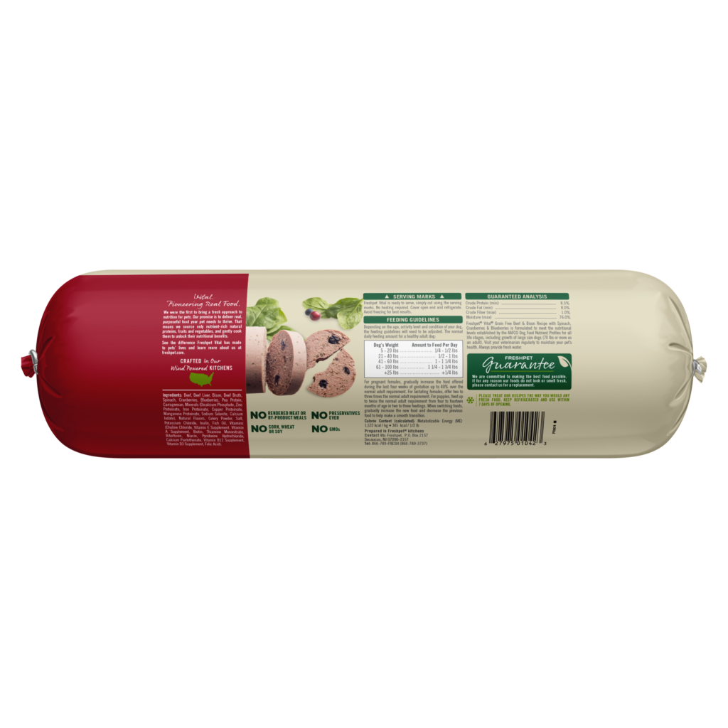 Freshpet Vital Grain Free Beef And Bison Recipe, Gently Cooked Dog Food