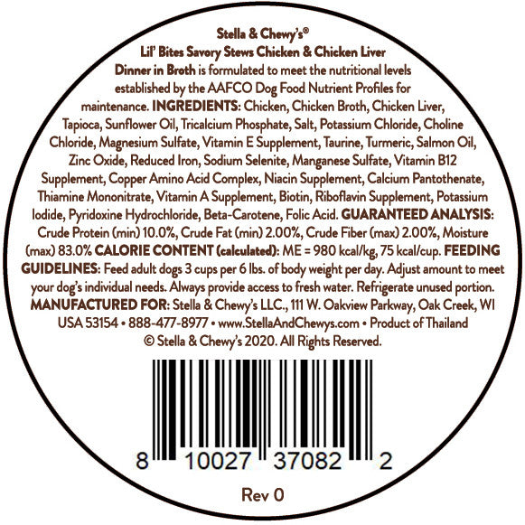 Stella & Chewy's Lil Bites Savory Stews - Chicken & Chicken Liver Dinner in Broth, Wet Dog Food, 2.7-oz Case of 12