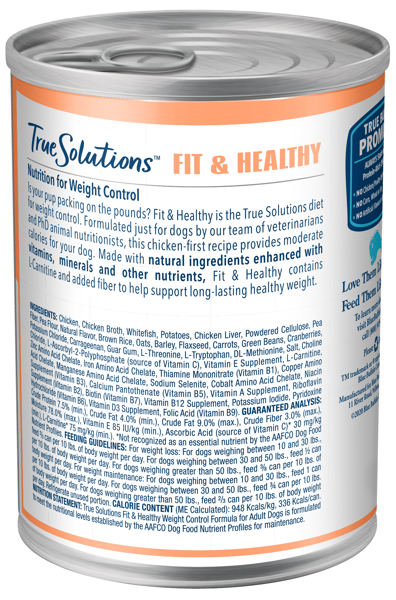 Blue Buffalo True Solutions Fit & Healthy Natural Weight Control Adult Wet Dog Food, Chicken 12.5-oz cans, Case of 12