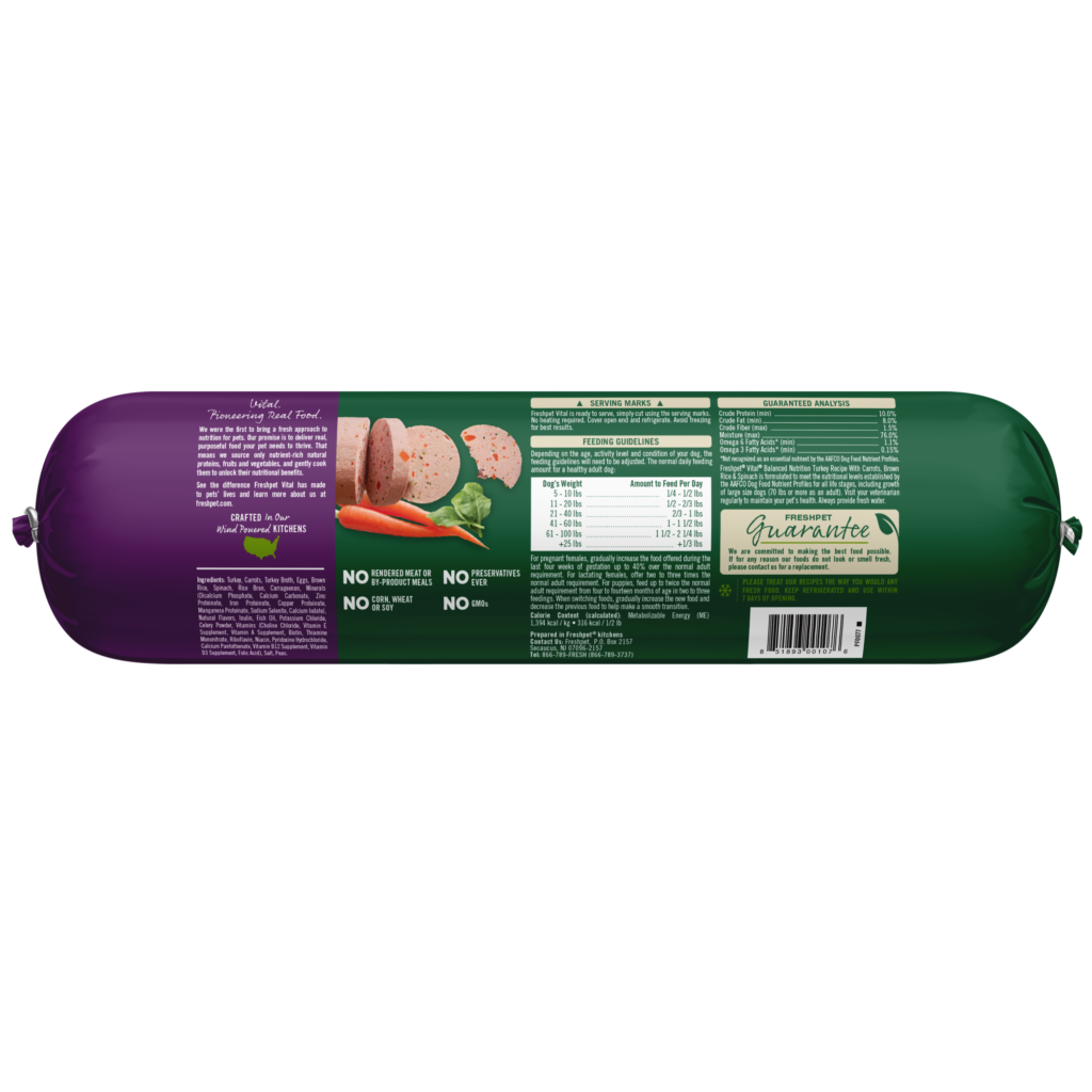 Freshpet Vital Balanced Nutrition Turkey Recipe, Gently Cooked Dog Food, 6-lb Roll