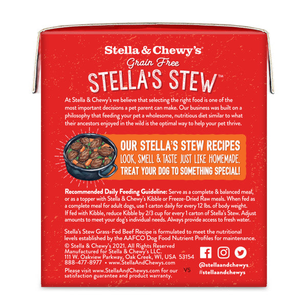 Stella & Chewy's Stew for Dogs - Grass-Fed Beef Recipe, Wet Dog Food, 11-oz Case of 12