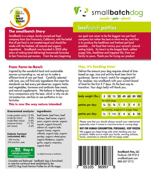 Smallbatch Frozen Raw Dog Food, Beefbatch
