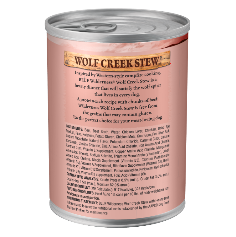 Blue Buffalo Wilderness Wolf Creek Stew High Protein, Natural Wet Dog Food, Hearty Beef Stew in gravy 12.5-oz, Case of 12