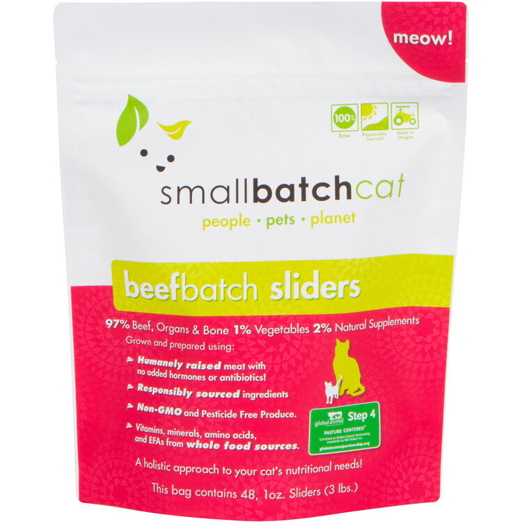 Smallbatch Frozen Raw Cat Food, Beefbatch Sliders, 3-lb Bag