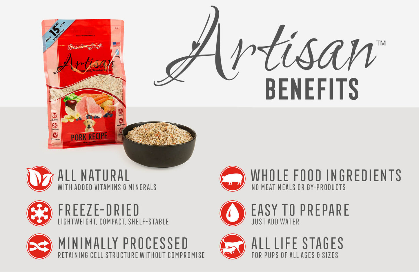Grandma Lucy's Artisan Pork, Freeze-Dried Dog Food, 3-lb Bag
