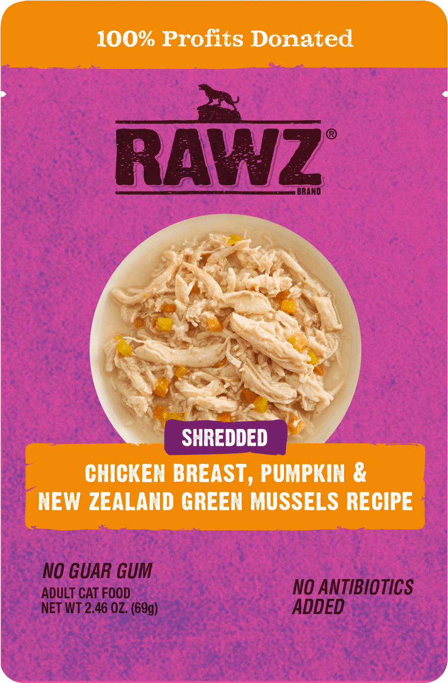 RAWZ® Shredded Chicken, Pumpkin, and New Zealand Green Mussels Recipe 2.46-oz, Wet Cat Food