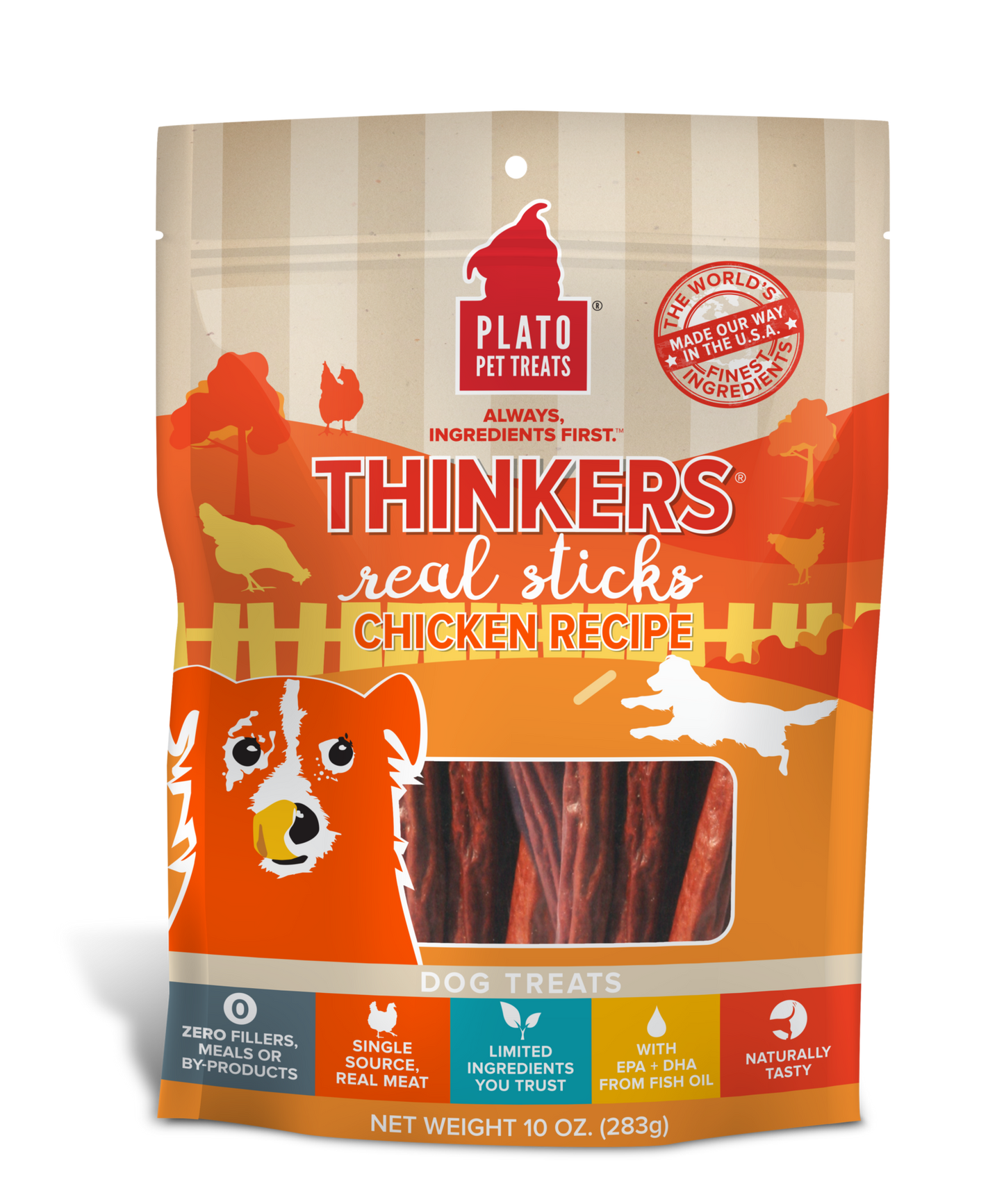 Plato Thinkers Meat Stick Dog Treats, Chicken Recipe