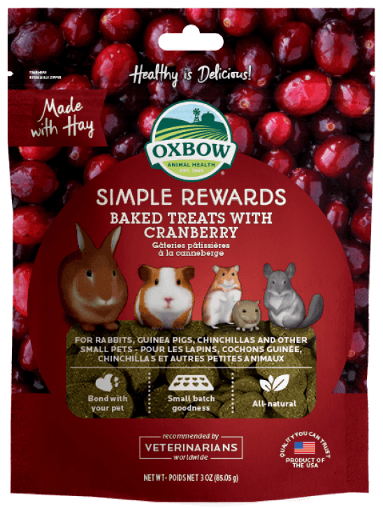 Oxbow Simple Rewards Baked Treats with Cranberry For Small Animals, 3-oz Bag