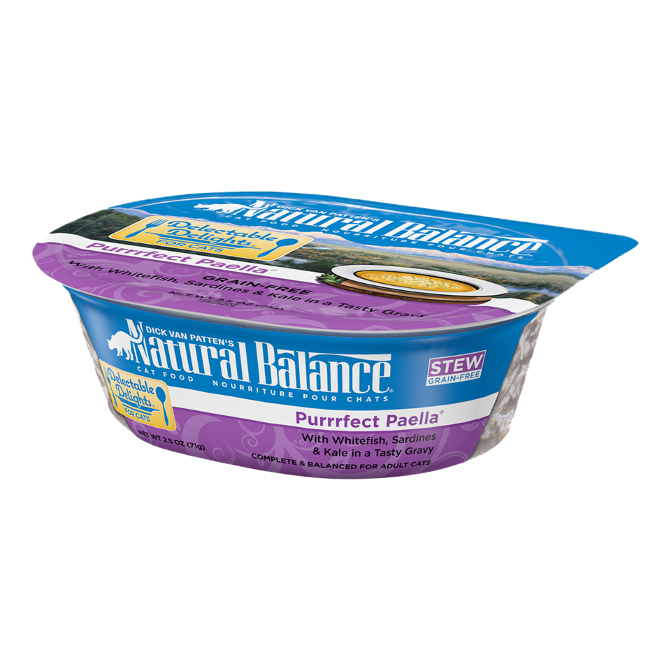 Natural Balance® Delectable Delights® Purrrfect Paella Formula Stew With Whitefish, Sardines & Kale in a Tasty Gravy, Wet Cat Food, 2.5-oz Case of 12