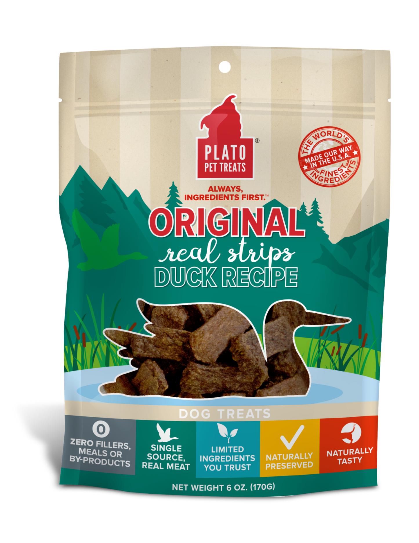 Plato Real Strips Meat Bar Dog Treats, Duck Recipe