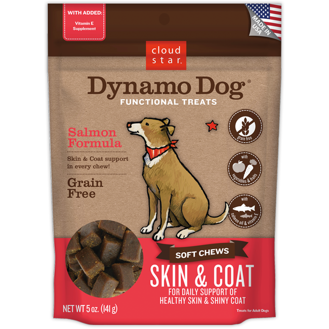 Cloud Star Dynamo Dog Functional Soft Chews Skin & Coat Salmon Recipe 14-oz, Dog Treat